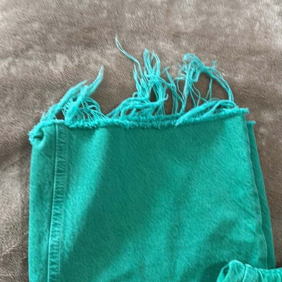 Zara Woman’s Wide Leg Raw Hem Green Jeans - Picture 3 of 10